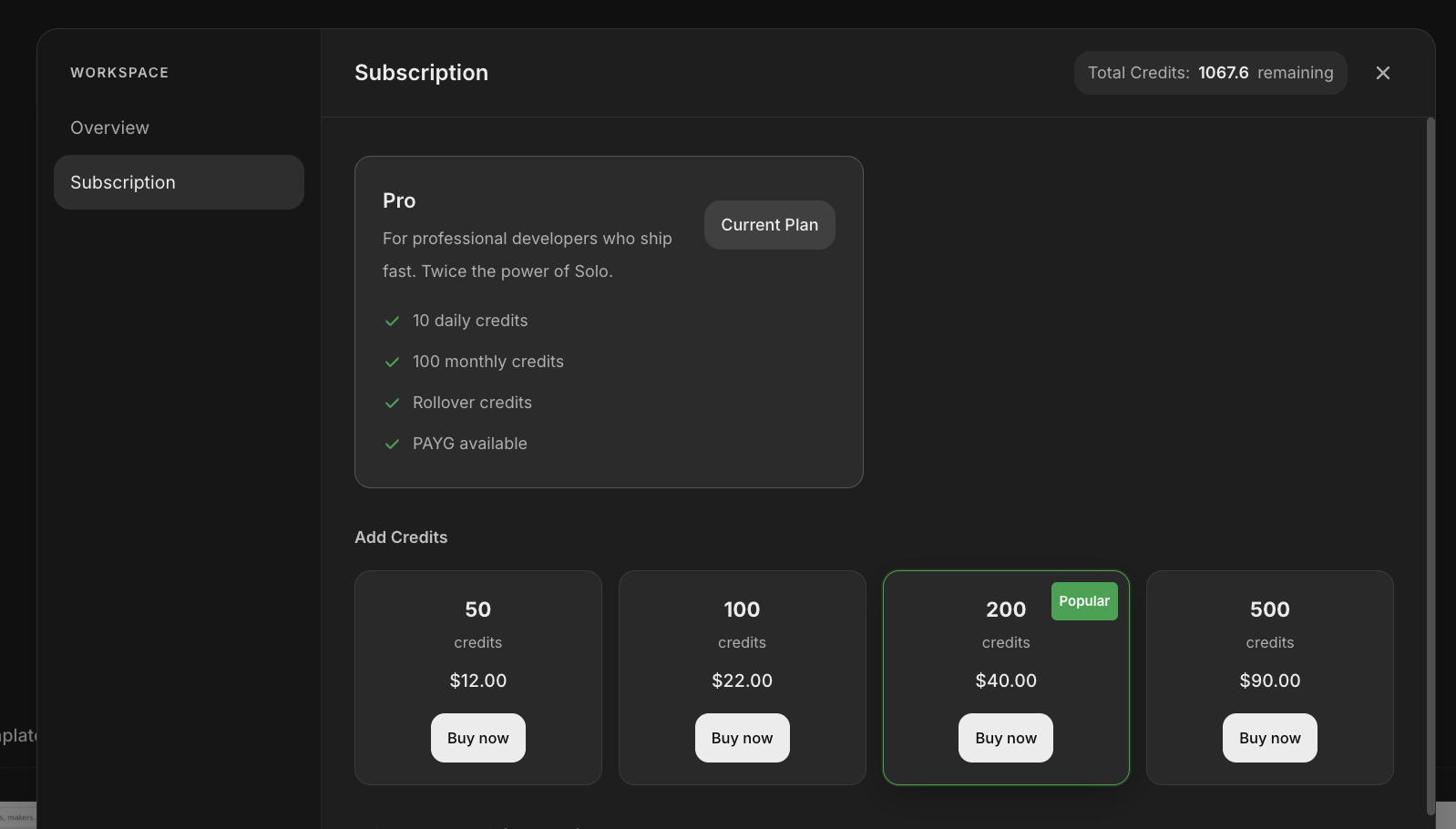 MonstarX Subscription Add credits